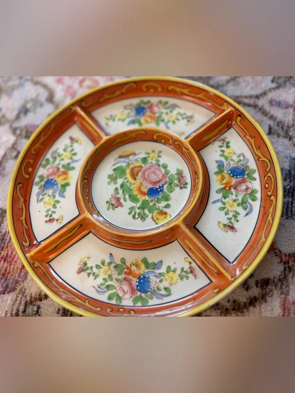Vintage Japanese Moriyama Mori-Machi Hand-Painted Divided Relish Serving Plate